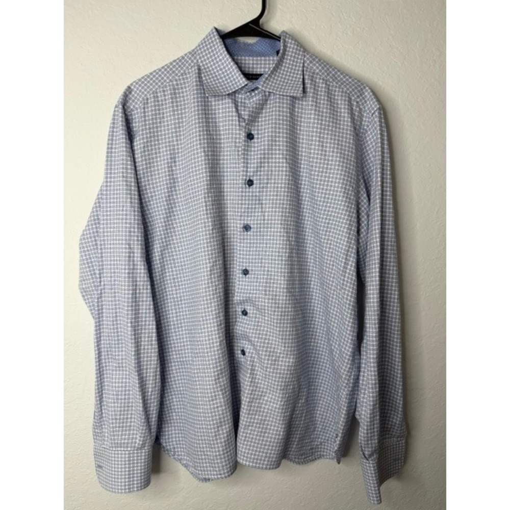 Hammer Made Mens Blue White Grid Long Sleeve Button Down Shirt Size L 16.5